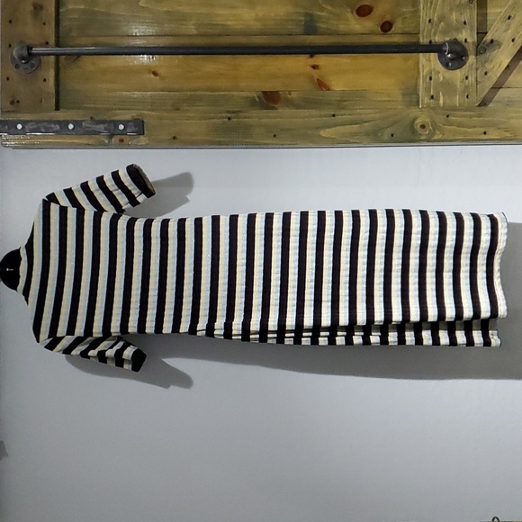 Y2K ZARA MULTICOLOR METALLIC MOCK NECK STRIPED KNIT BODYCON DRESS SIZE LARGE - Picture 7 of 9